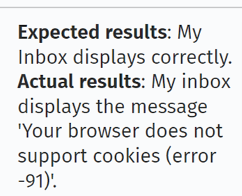 defect reporting example of expected vs actual results