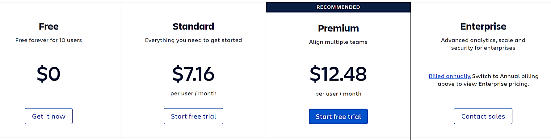 jira plans and pricing screenshot