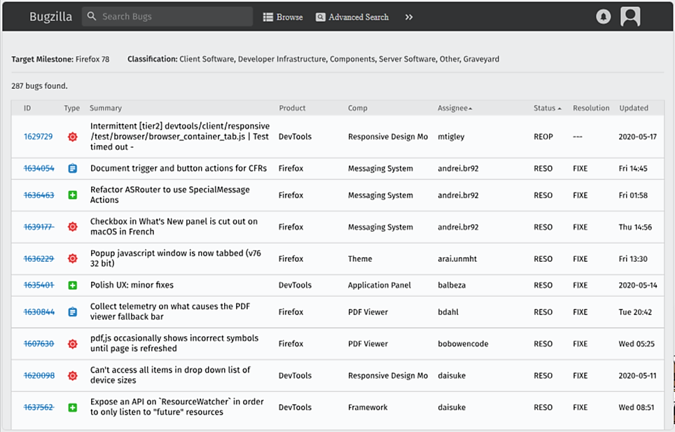 bugzilla centralized database screenshot