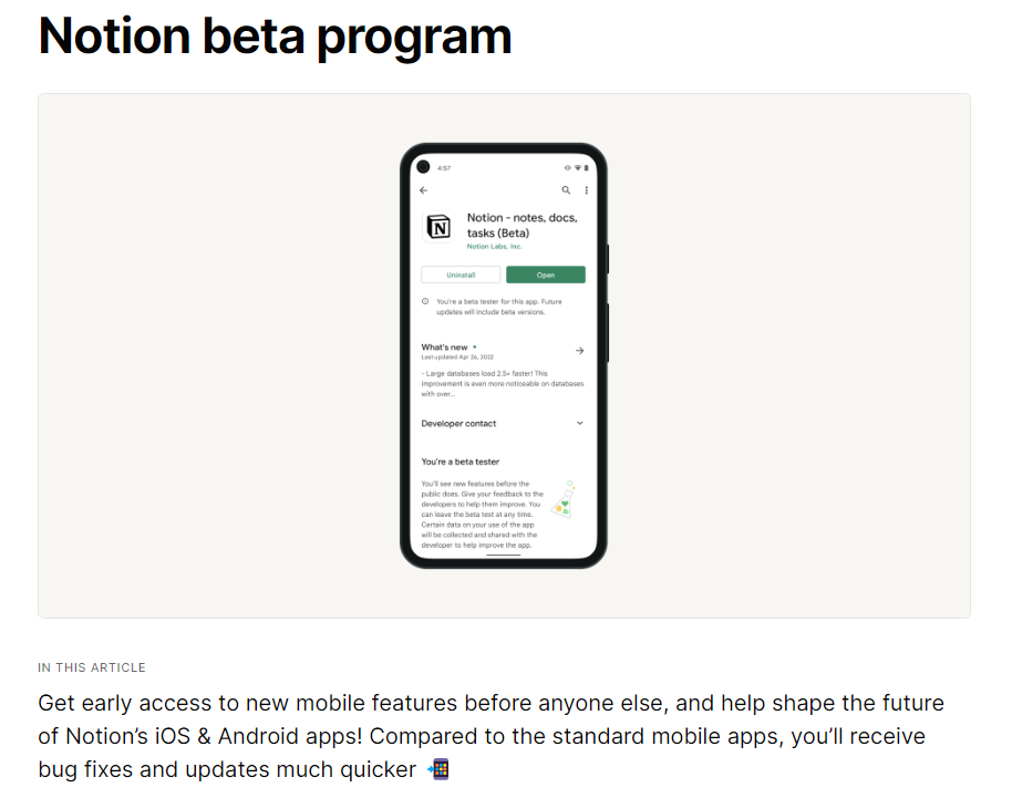 notion beta program screenshot