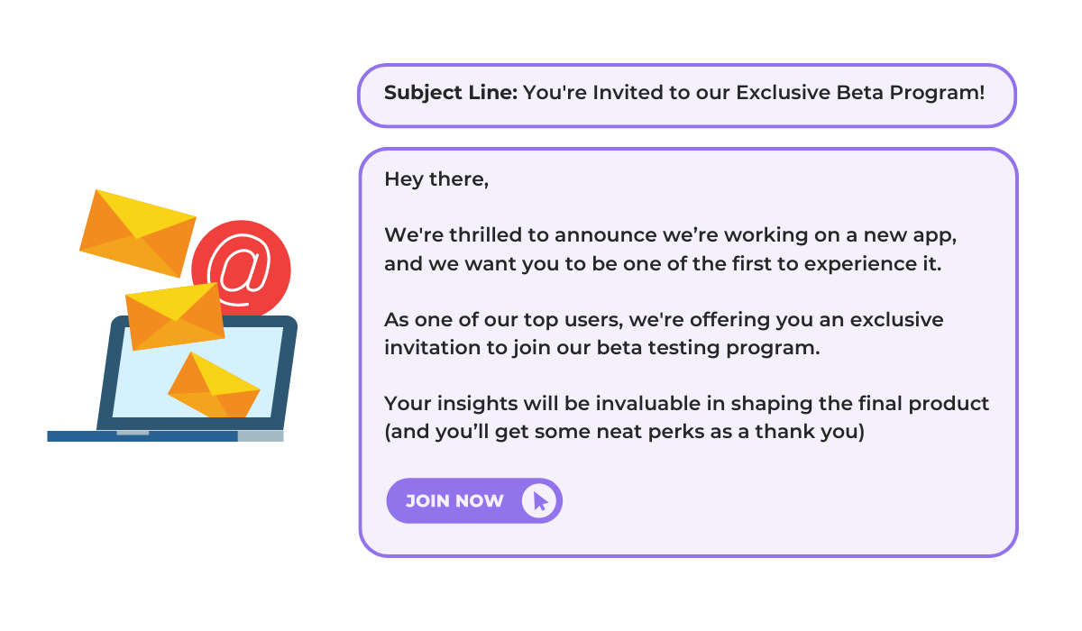 an example of an email to send to existing users inviting them to a beta program